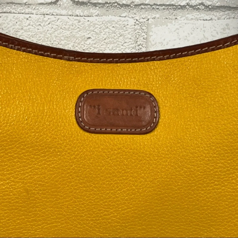 i santi Italian Pebbled Leather Yellow Shoulder Bag, Women's - Picture 6 of 9